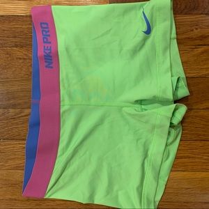 Lime Green Nike Pro Spandex Shorts